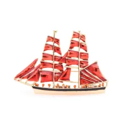 Elegante Brosche - mit rotem Segelboot