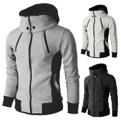 Modischer Herren Hoodie - mit Rollkragen - lange Ärmel / Taschen / Reißverschlüsse