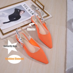 Knitted / leather sandals - slingback - pointed toe - low heel - butterfly ribbon bow closureSandals