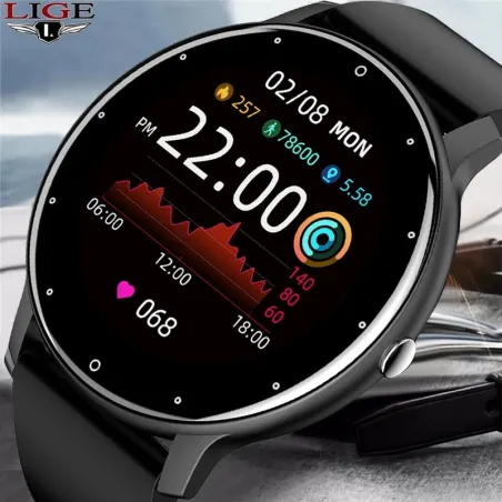LIGE - Smart Watch - Full-Touchscreen - Fitness-Tracker - Blutdruck - Wasserdicht - Bluetooth - Android IOS