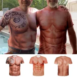 Kreatives Kurzarm-T-Shirt - mit 3D-Druck - starke Muskeln / Tattoo