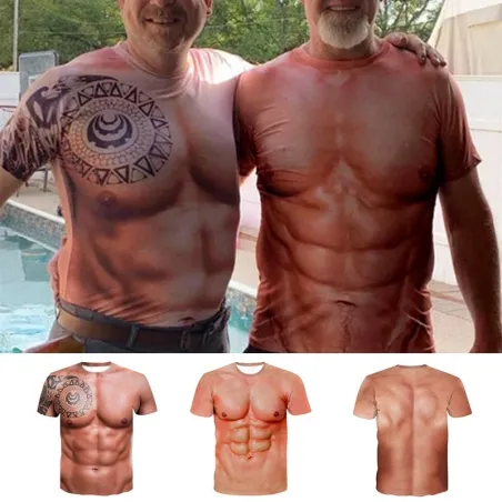 Kreatives Kurzarm-T-Shirt - mit 3D-Druck - starke Muskeln / Tattoo
