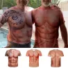 Kreatives Kurzarm-T-Shirt - mit 3D-Druck - starke Muskeln / Tattoo