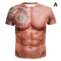 Kreatives Kurzarm-T-Shirt - mit 3D-Druck - starke Muskeln / Tattoo
