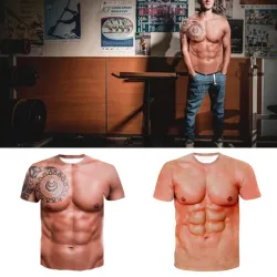 Kreatives Kurzarm-T-Shirt - mit 3D-Druck - starke Muskeln / Tattoo