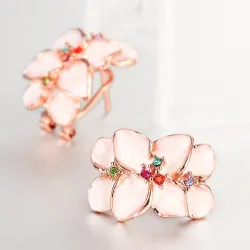 Ohrstecker in Blumenform - mit mehrfarbigem Zirkon - Roségold