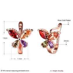 Elegant rose gold stud earrings - four color zircon - butterflies shaped
