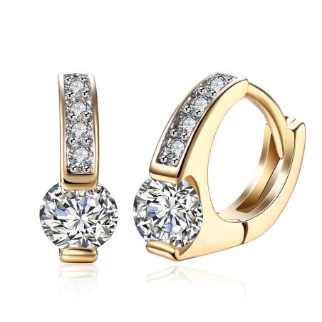 Elegant gold earrings - with round white cubic zirconia
