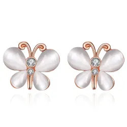 Roségoldene Ohrstecker - mit Kristallen / weißer Opal - Schmetterlingsform