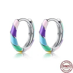Bunte kleine runde Ohrringe - 925er Sterlingsilber