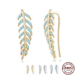 Elegant leaf shaped earrings - with crystals - 925 Sterling silverEarrings