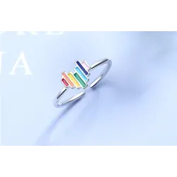 Regenbogen-Schmuckset - Herzform - Halskette / Ohrringe / Ring - 925er Sterlingsilber