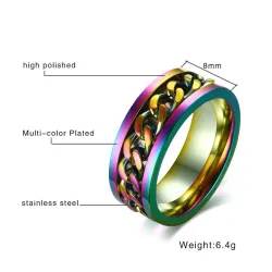 Regenbogenring - mit drehbarer Kette - Edelstahl - Unisex