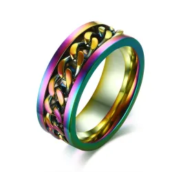 Regenbogenring - mit drehbarer Kette - Edelstahl - Unisex