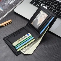 Trendiges kurzes Portemonnaie für Herren - Eisenkante - horizontal / vertikal - Leder