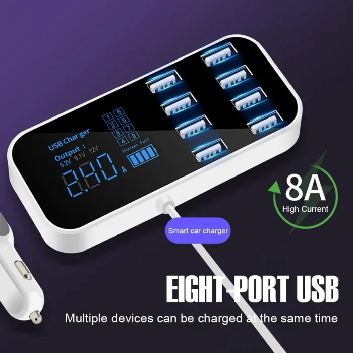 Autoladegerät - 8-Port USB - Ladestation - HUB mit LCD-Display