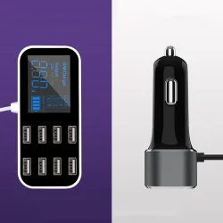 Autoladegerät - 8-Port USB - Ladestation - HUB mit LCD-Display