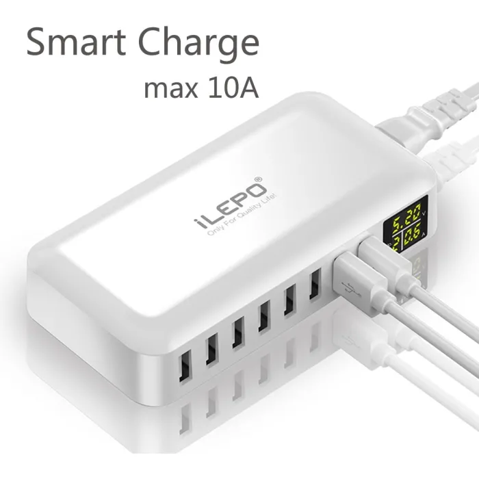QC3.0 fast charger - 8-port USB HUB - LED display - 60WChargers
