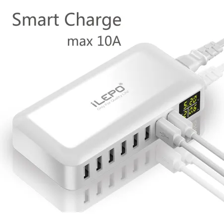 QC3.0-Schnellladegerät - USB-HUB mit 8 Anschlüssen - LED-Anzeige - 60 W