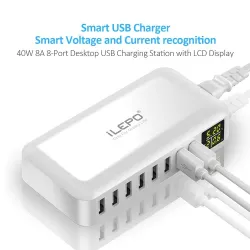 QC3.0-Schnellladegerät - USB-HUB mit 8 Anschlüssen - LED-Anzeige - 60 W