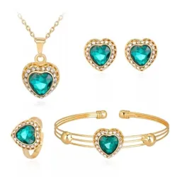 Elegantes Schmuckset in Herzform - mit Kristallen - Halskette / Armband - Ohrringe - Ring