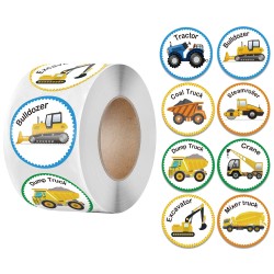 Decorative round stickers - rewards labels - for kids - bus / tractor / airplane / good job