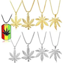 Modische Halskette mit Hanfblatt-Anhänger - Perlenkette - Unisex