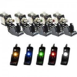 Car SPST toggle rocker switch with LED - 12V 20A - carbon cover