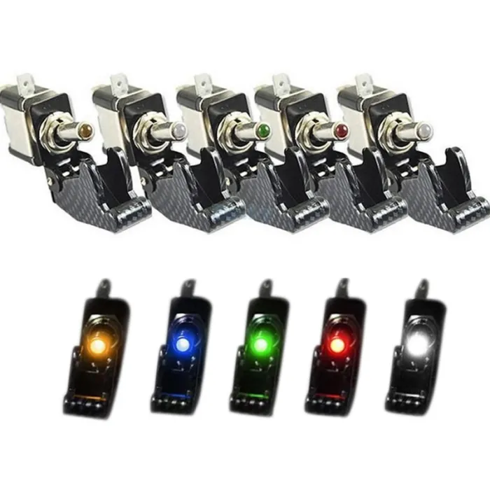 KFZ SPST Kippschalter mit LED - 12V 20A - Carbonabdeckung