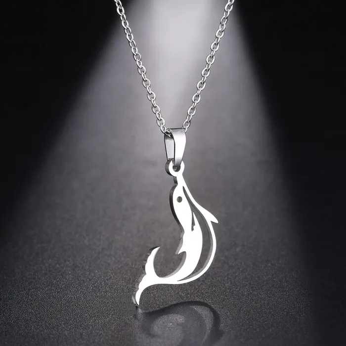 Springender Delphin-Anhänger - mit Kette - Edelstahl