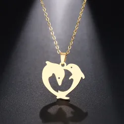 Double dolphin pendant - with necklaceNecklaces