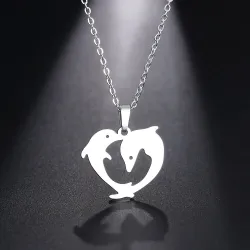 Double dolphin pendant - with necklaceNecklaces