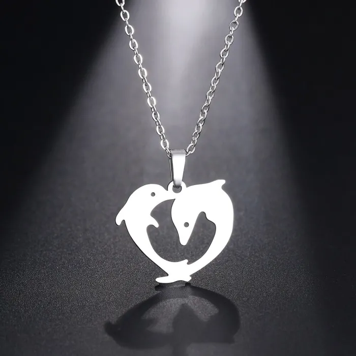 Double dolphin pendant - with necklaceNecklaces