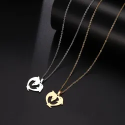 Double dolphin pendant - with necklaceNecklaces