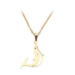 Springender Delphin-Anhänger - mit Kette - Edelstahl