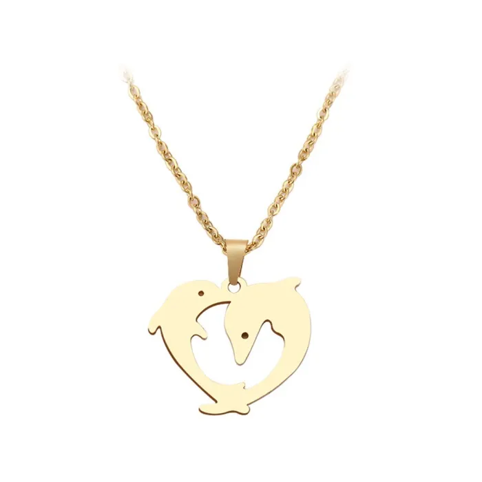 Double dolphin pendant - with necklaceNecklaces