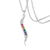 Slim wave shaped pendant - with rainbow stones - stainless steel necklaceNecklaces