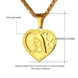 Heart shaped pendant with Holy Mary - Catholic necklace - stainless steelNecklaces