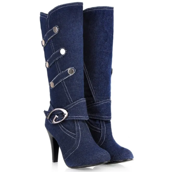 Modischer Denim-Stiefel mit hohem Absatz