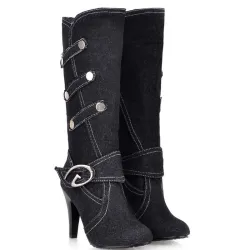 Modischer Denim-Stiefel mit hohem Absatz