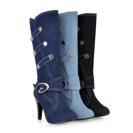 Modischer Denim-Stiefel mit hohem Absatz