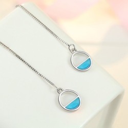 Elegant earrings with long chain / round pendant - 925 sterling silver