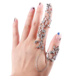 Zweifingerring - mit Kette - Blumen / Kristalle aushöhlen