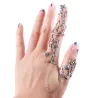 Two finger ring - with chain - hollow out flowers / crystalsRings
