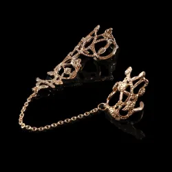 Zweifingerring - mit Kette - Blumen / Kristalle aushöhlen