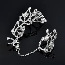 Zweifingerring - mit Kette - Blumen / Kristalle aushöhlen