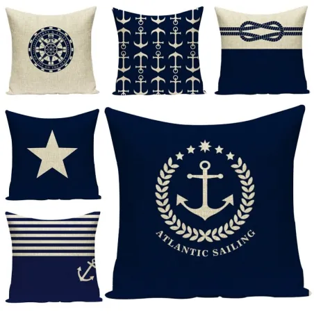 Decorative cushion cover case - linen - sea anchor /stripe / mosaic pattern - 45 * 45cmCushion covers