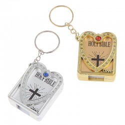 Mini Bibel - Kreuz - Herz - Kristall - Schlüsselanhänger