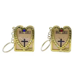 Mini Holy Bible - Cross - heart - crystal - keychainKeyrings