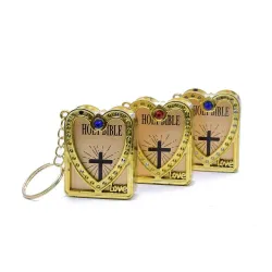 Mini Holy Bible - Cross - heart - crystal - keychainKeyrings